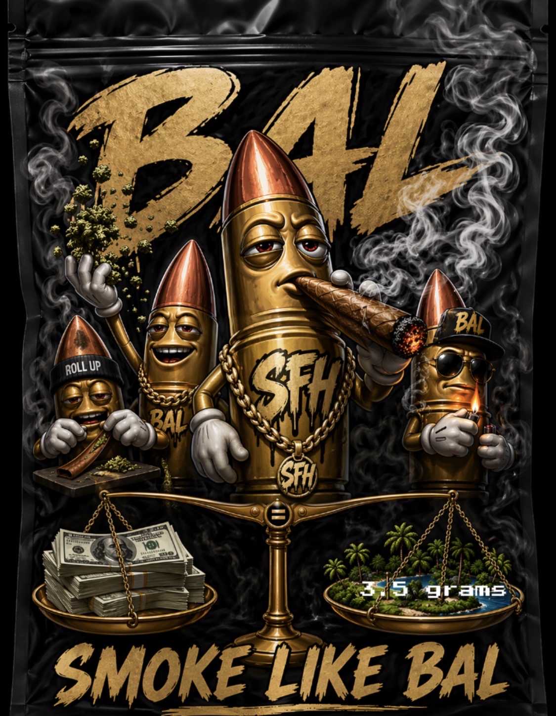 SMOKE LIKE BAL bag artwork